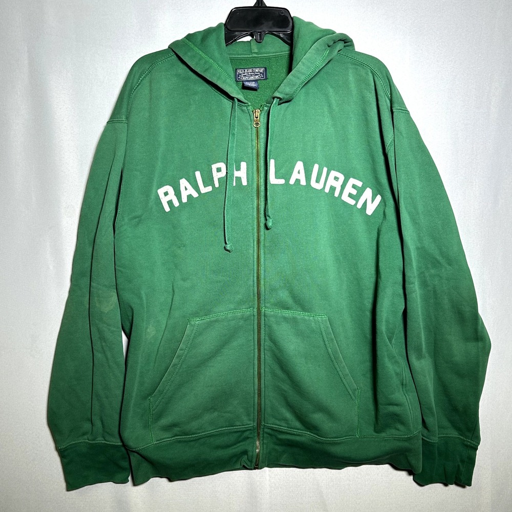 Polo Jeans Co Y2K Ralph Lauren Green Spellout Full Zip Hoodie Men's XL